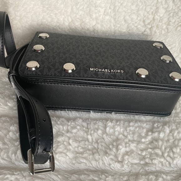 Brand New Michael Kors LOGO Black Gray Crossbody Purse Bag Black MSRP $298 - Picture 7 of 10